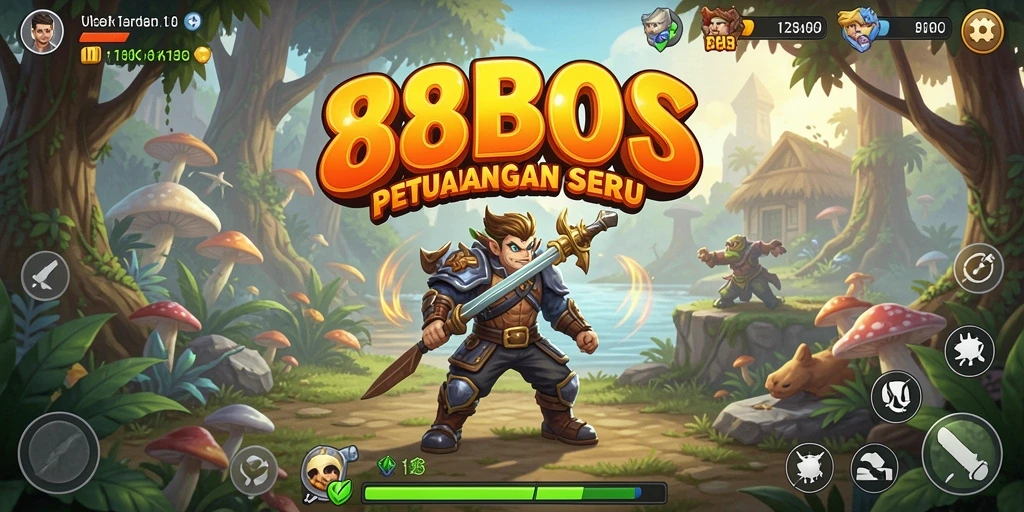 Tampilan gameplay 88BOS dengan karakter beraksi di dunia petualangan.