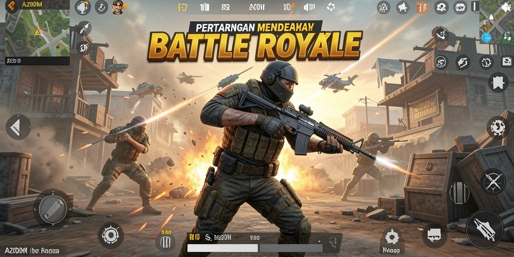 Tangkapan layar menunjukkan aksi pertarungan seru di A200M Battle Royale.