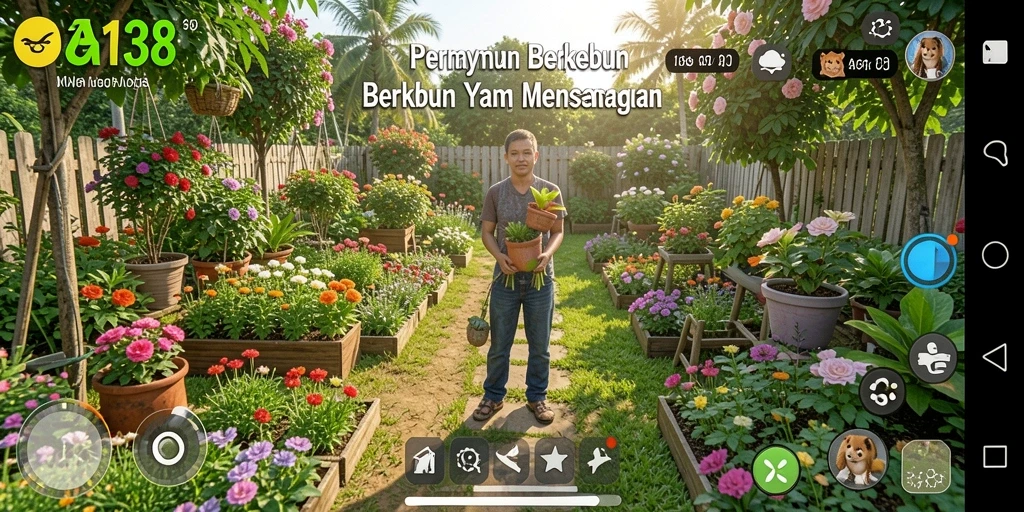 Tampilan gameplay GAS138 dengan ladang hijau subur dan aktivitas bertani.