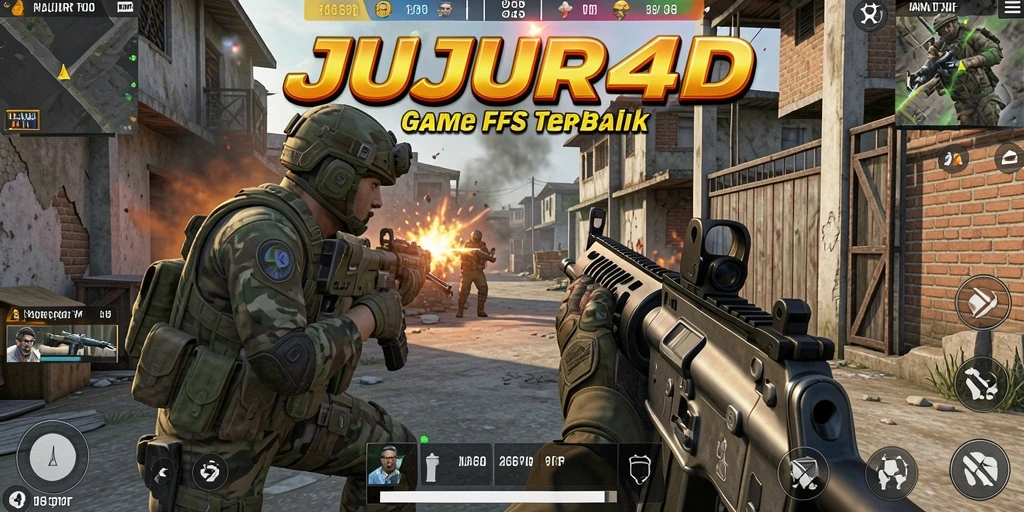 Gameplay menarik JUJUR4D menampilkan pertempuran FPS yang seru.