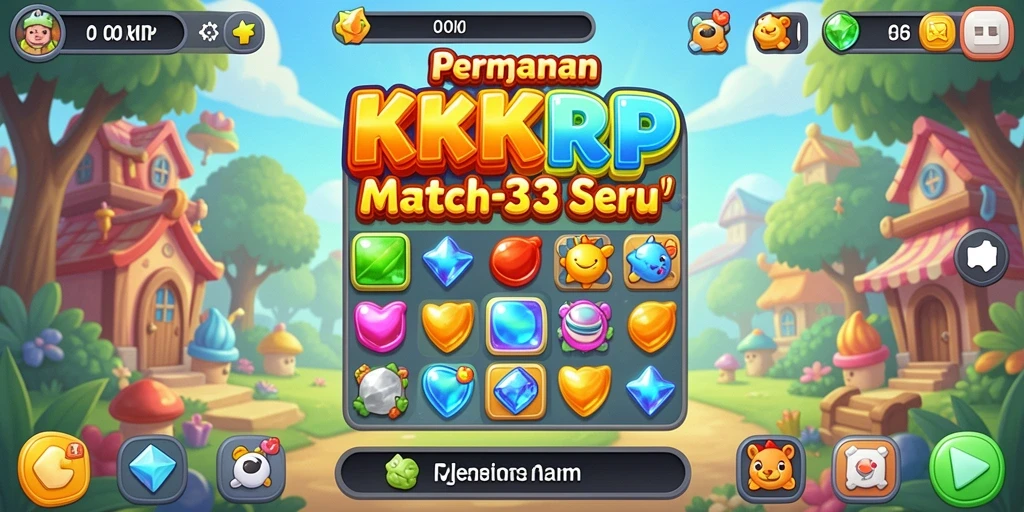 Tampilan gameplay Match-3 yang penuh warna dan menarik.