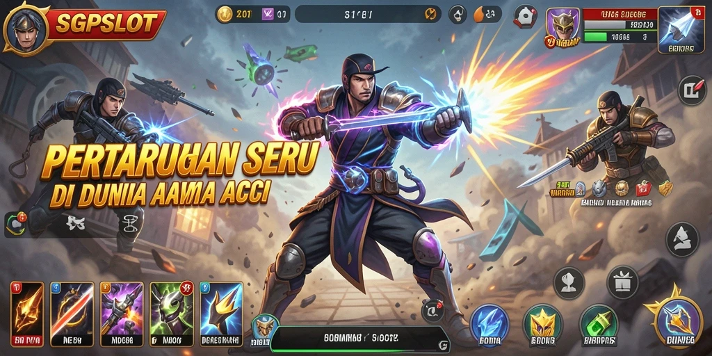 Tampilan gameplay menegangkan dari SGPSLOT saat karakter bertarung dengan penuh semangat.