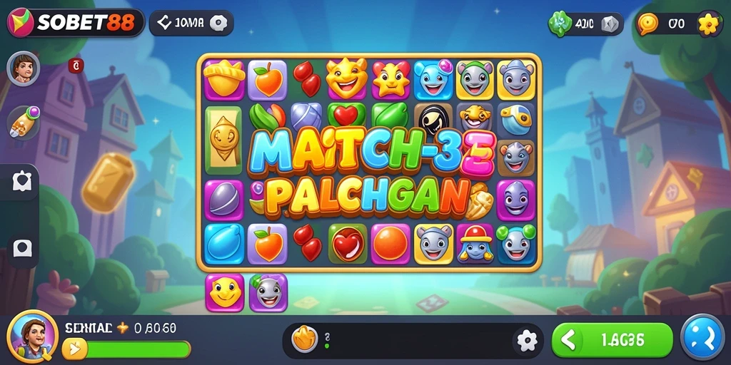 Tampilan gameplay seru dalam Match-3 dengan warna-warni cerah.