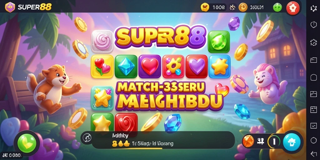 Tampilan menawan dari gameplay Match-3 SUPER88 yang seru.