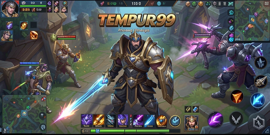 Screenshot TEMPUR99 menampilkan aksi seru pertempuran tim MOBA.