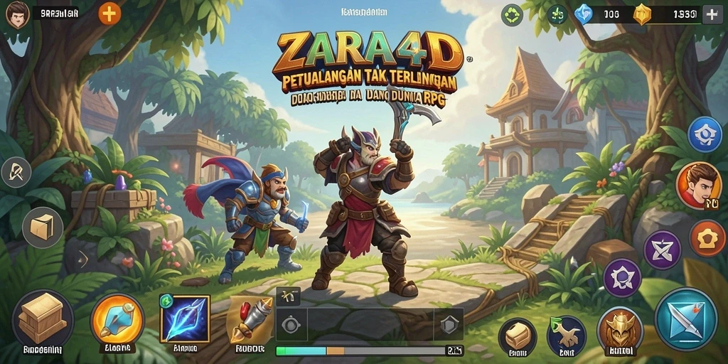 Screenshot utama ZARA4D menampilkan pertempuran seru dalam gameplay RPG.