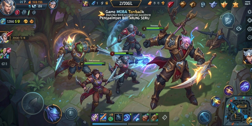 Tampilan gameplay ZIATOGEL dengan karakter bertarung di arena MOBA.